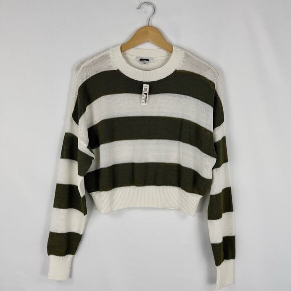 Madewell Sweater Womens Medium White Green Stripe Loose Knit Crewneck - Picture 2 of 14